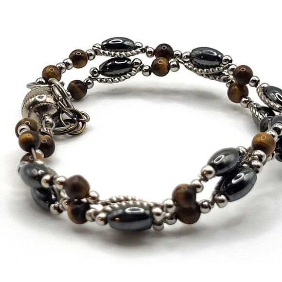 Artisan Hematite Sterling Silver Tiger's Eye Twisted Bracelet 7in - Picture 2 of 4